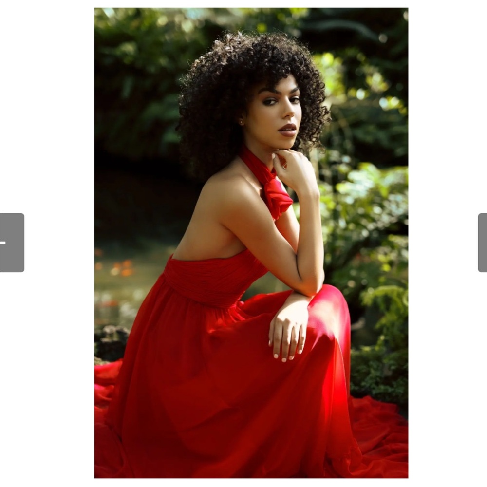 Mac Duggal Asymmetrical Halter Neck Gown in Red Chiffon - Picture 6 of 10